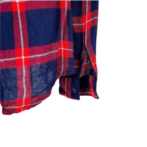 Blue Rain Plaid Open Back Button Up Long Sleeve Shirt Small - Picture 4 of 7